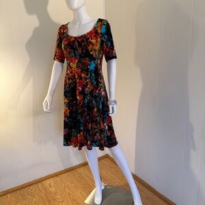 Watercolor Abstract Floral London Times 3/4 Sleeve Midi Dress Empire Waist
